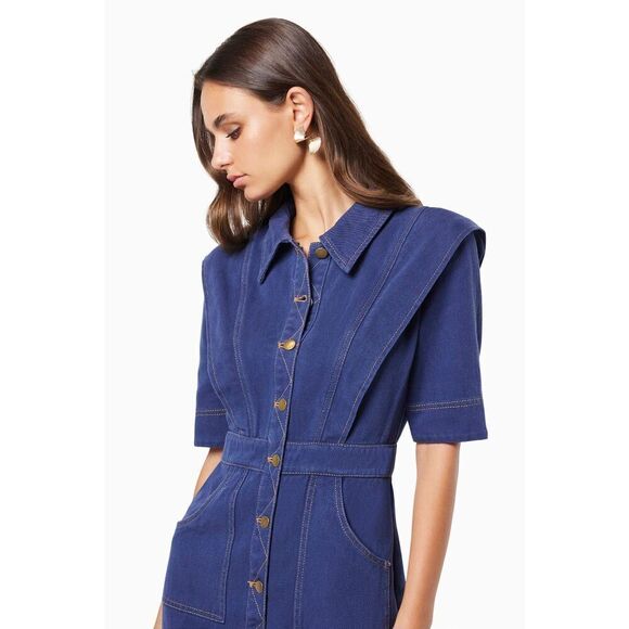 ELLIATT Moulten Demin Mini Dress in Indigo Birthday Brunch Dress size S NWT$290 - Picture 3 of 10